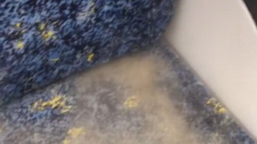 Video close-up with clouds of dust and dirt seen emerging from seats on-board.