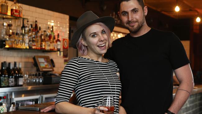 Pippa Walker and BenLe Messurier at the Kings Cross Hotel. The pair have welcomed the extended trading hours for venues. The Kings Cross Hotel is on the list. Picture: Rohan Kelly