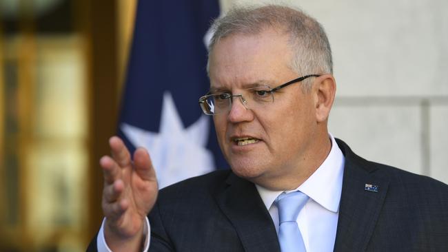 Scott Morrison at a Parliament House press conference on Monday. Picture: AAP