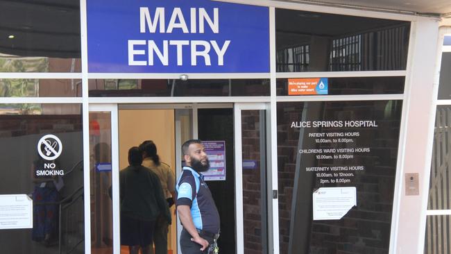 Security at the door of Alice Springs hospital Thursday, August 22, 2024. Picture: Gera Kazakov