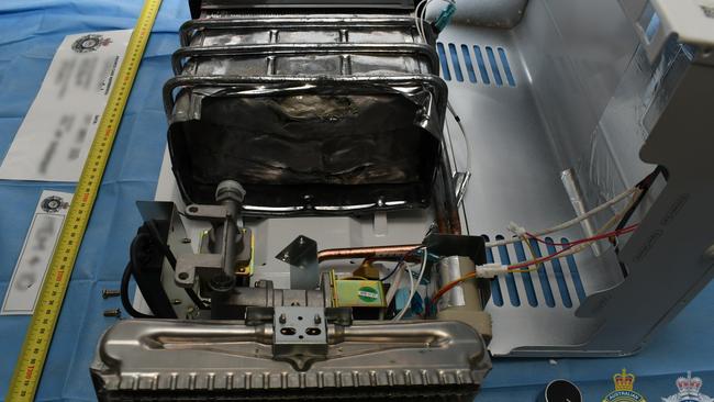 A heater in which bags of drugs were hidden in an alleged bid to smuggle them across the border. Picture: AFP