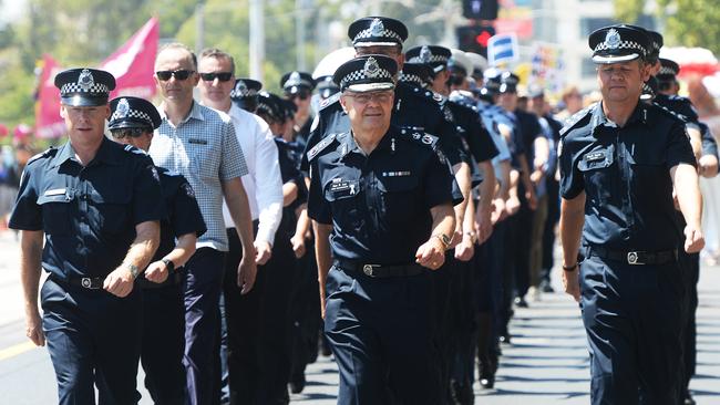 Police at the St Kilda pride march in 2014.