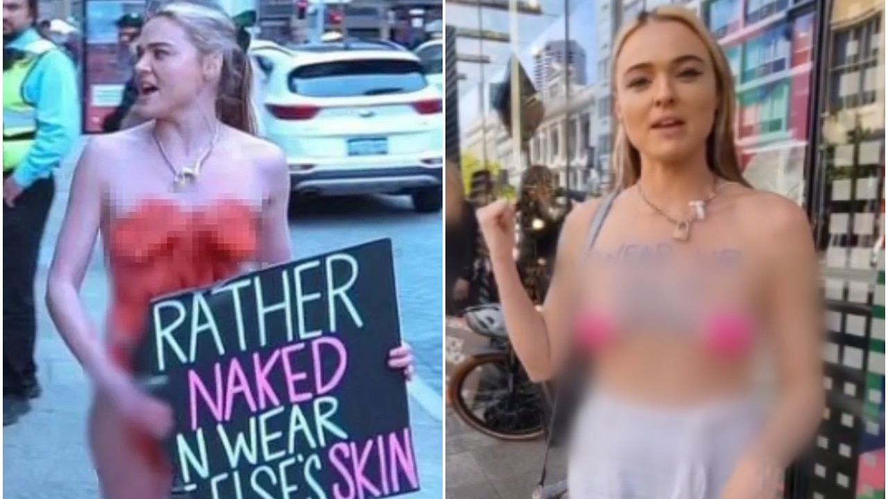 Tash Peterson strips half-naked outside Perth court after she is