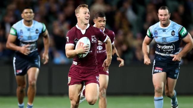 Daly Cherry-Evans leads the Maroons on a break during their Game One upset.