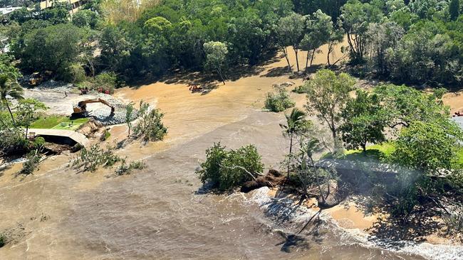 An aerial view of Casuarina Street, Holloways Beach, showing damage from Cyclone Jasper. Picture: Cairns Regional Council