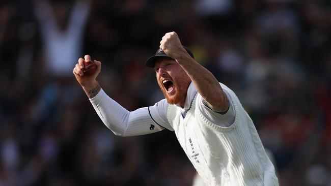 Ben Stokes celebrates after taking a catch to dismiss Pat Cummins on the final day of the series. Picture: Getty