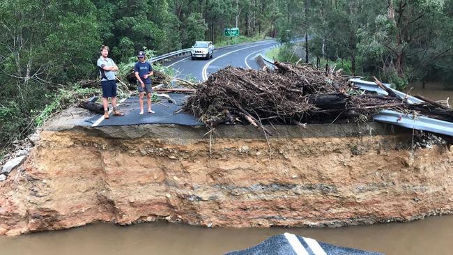 This is the damage to Pine Creek Road, one of the major links to Springbrook. Photo: Supplied