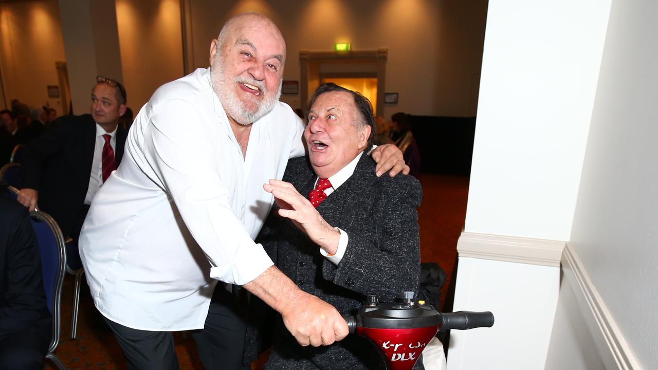 Bob Francis and Barry Humphries at an S.A. Press Club luncheon in 2015. Picture: Tait Schmaal