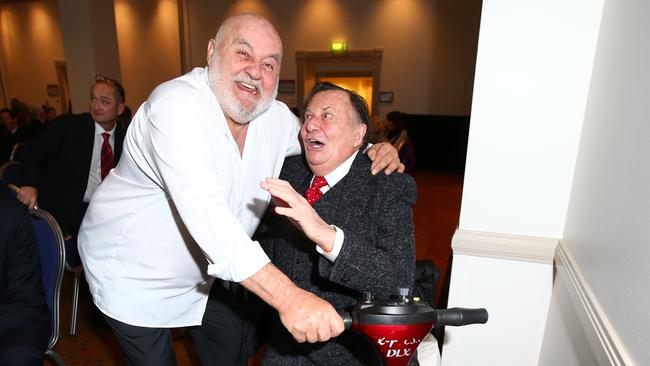 Bob Francis and Barry Humphries at an S.A. Press Club luncheon in 2015. Picture: Tait Schmaal