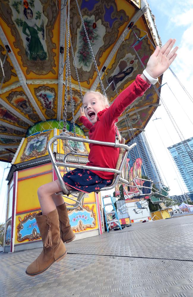 Paige Fisher enjoying the swings ahead of the show today. Photo by Richard Gosling