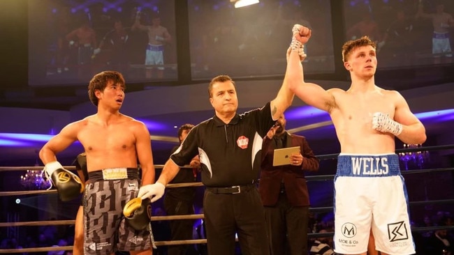Sab Wells (right) celebrates his victory over Sadudee Srimueang (left) at The Melbourne Pavillion on June 22, 2024. Picture: Marty Camilleri