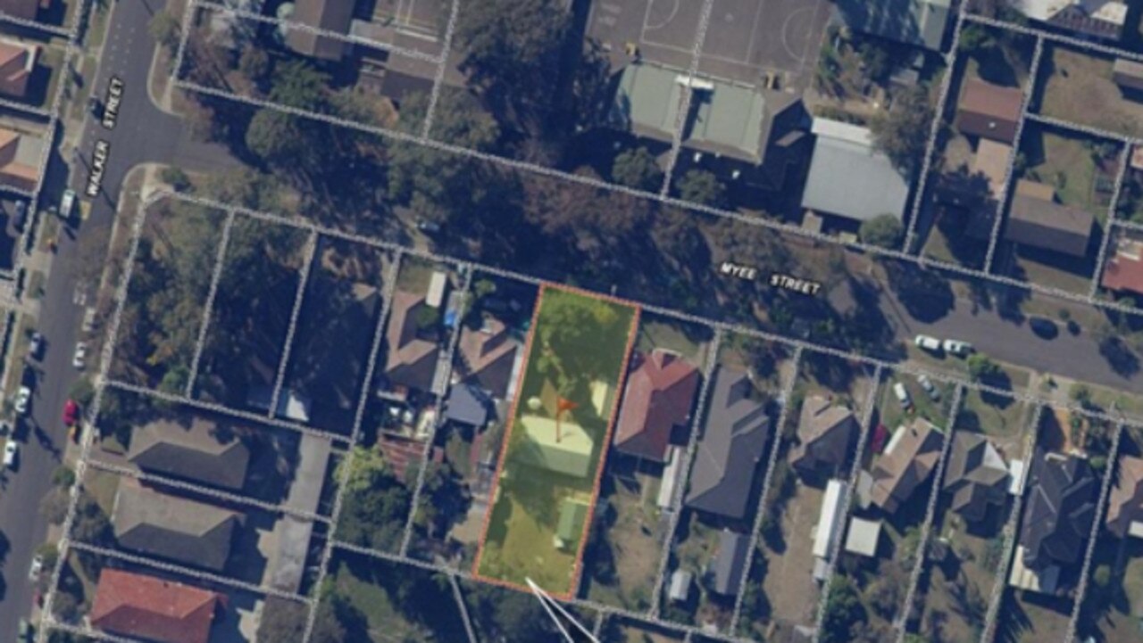 The site is marked in yellow and opposite Merrylands East Public School, which generates traffic.