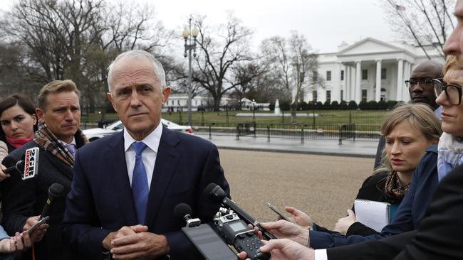 Malcolm Turnbull repeatedly dodged questions about Barnaby Joyce outside the White House. Picture: AAP Image/Yuri Gripas