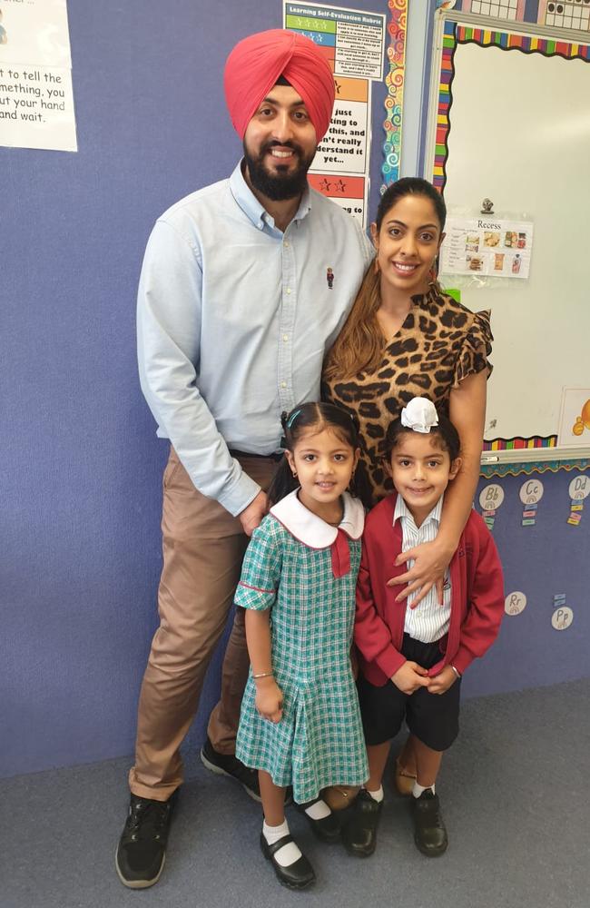 Jagpreet Sing, left, with Mandip Kaur, and children Jasmine and Ransher. Picture: Supplied