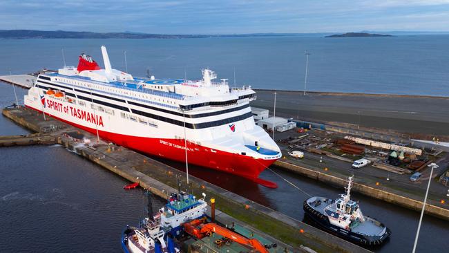 The newly built Spirit of Tasmania IV passenger ferry arrives at Port of Leith to be Mothballed for up to two years.