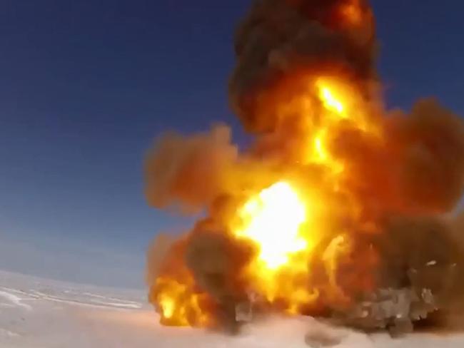 The missile launch looks more like an explosion. Picture: Ministry of Defence of the Russian Federation/YouTube