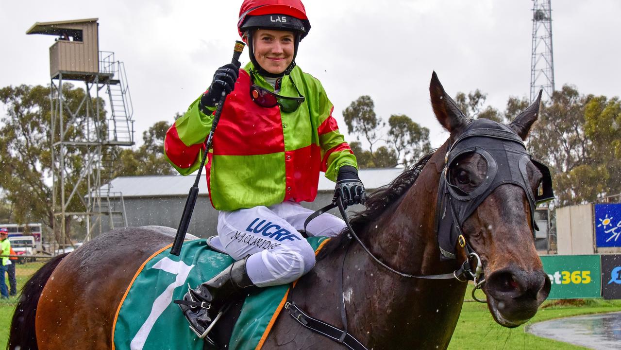 Mikaela Claridge returning to scale on a winner at Echuca in 2018. Photo: Brendan McCarthy/Racing Photos via Getty Images.