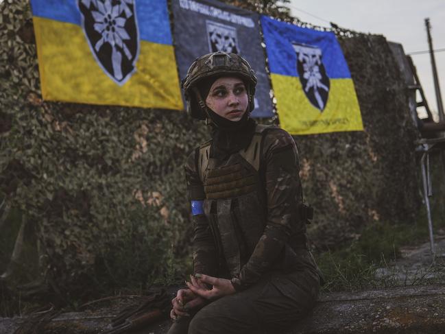 One young woman looked wistful in a moment’s break from the exercises. Picture: Ercin Erturk/Anadolu Agency via Getty Images