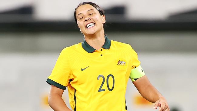 Sam Kerr did her best but the Matildas couldn’t hold on for a win. (Photo by Mark Kolbe/Getty Images)