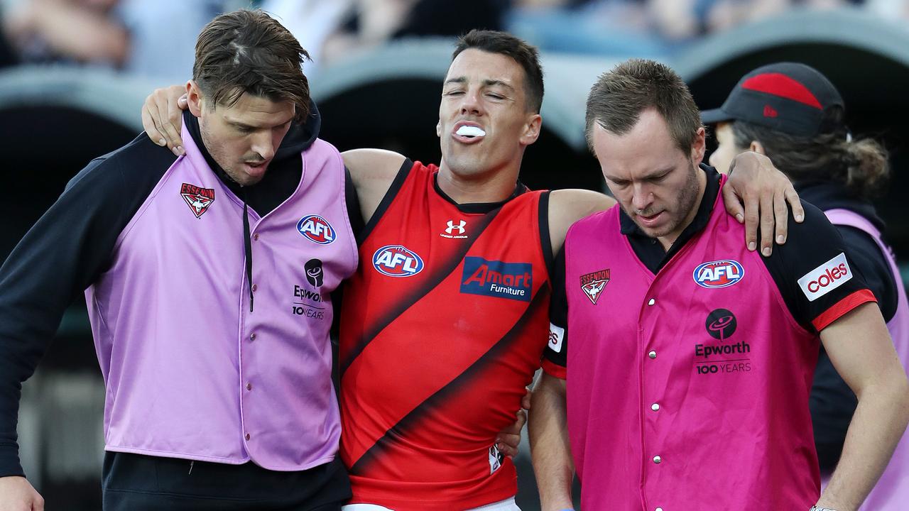 Dylan Shiel was among the three Bombers who went down during their loss. Picture: Getty Images