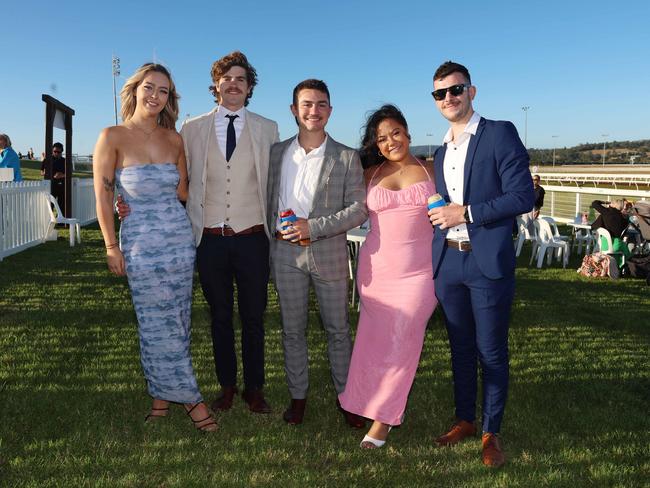 MELBOURNE, AUSTRALIA - MARCH 15 2024 Ella Smith, Sam Maine, Marc Kosta, Laine Langdon, and Max Porcino attend the 2024 Pakenham Cup Picture: Brendan Beckett