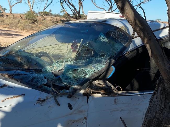 A 47-year-old woman was allegedly caught seven times over the legal blood alcohol limit after crashing a car into a tree. There were two children inside. Picture: Supplied / SA Police