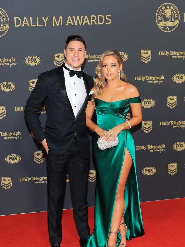 SYDNEY, AUSTRALIA - OCTOBER 02: Mitchell Moses of Parramatta poses with Bri Gardoni ahead of the 2019 Dally M Awards. Photo by Mark Evans/Getty Images.