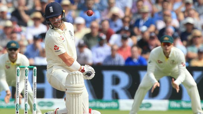 Rory Burns evades a short ball. Picture: AFP