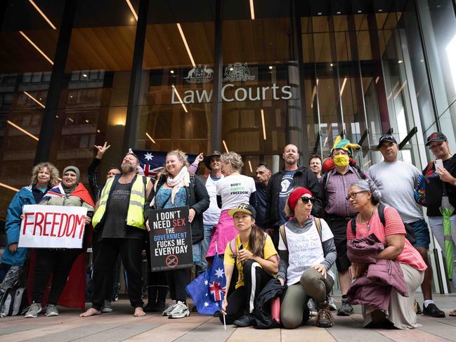 A group of people gathered outside court. Picture: NCA NewsWire/James Gourley