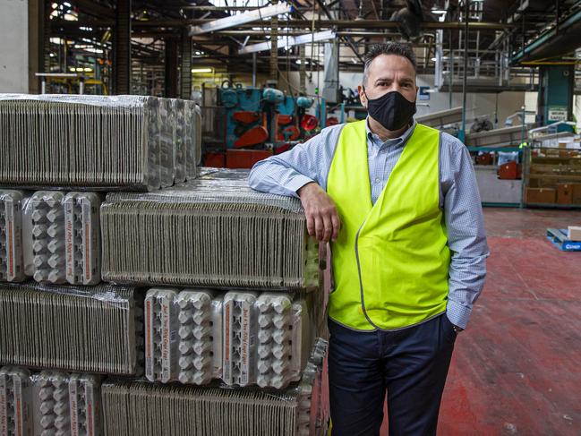 John Sartori at the Huhtamaki factory in Preston, Melbourne. Picture: Aaron Francis