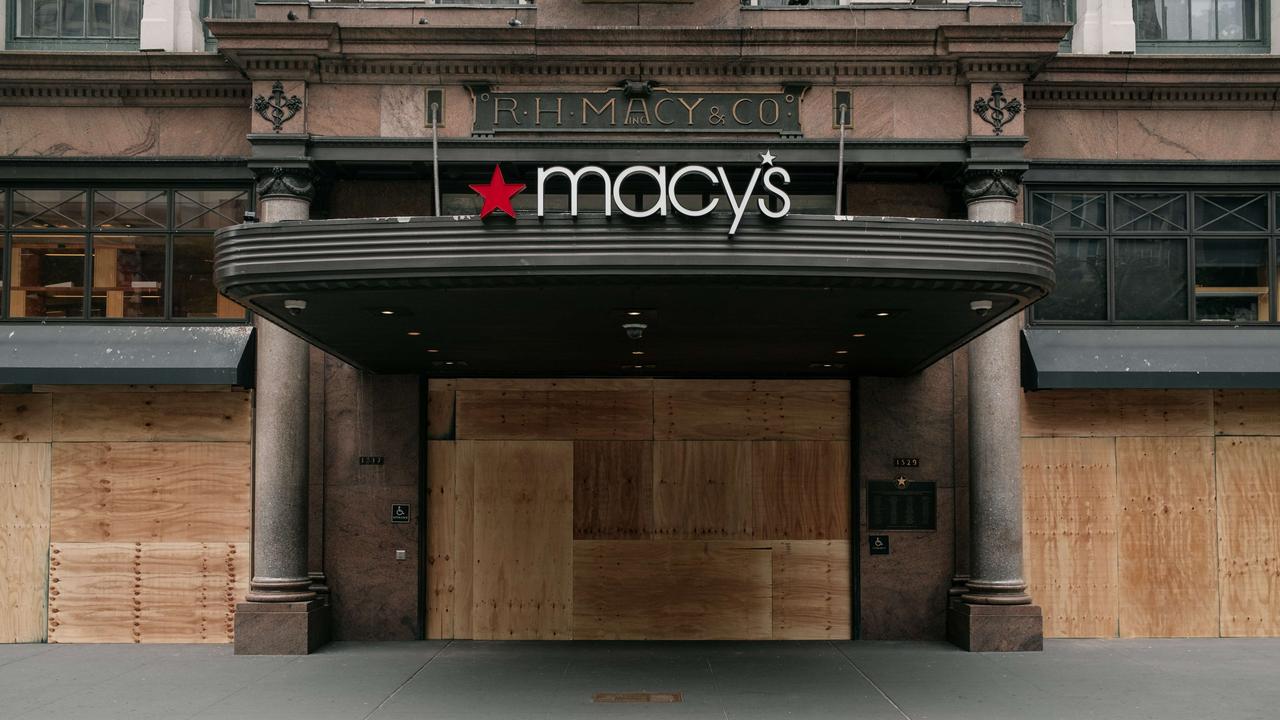 A boarded up Macy’s department store tries to protect itself from looters. Picture: Scott Heins/Getty Images/AFP