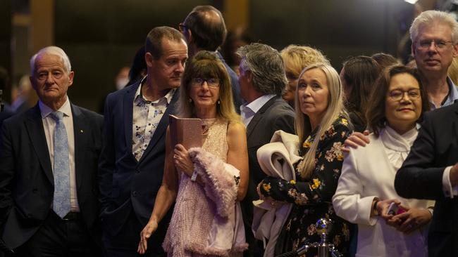 Philip Ruddock waits with the party faithful for Scott Morrison to arrive after the election result at the Fullerton Hotel. Picture: Nikki Short