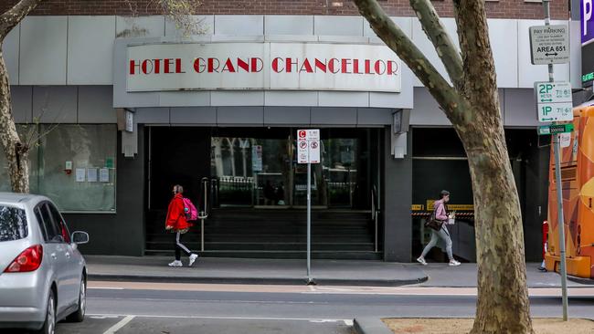 A worker who contracted coronavirus was among nine at the Grand Chancellor and Brady quarantine hotels in Melbourne who tested positive for the virus between July 27 and late August. Picture: NCA NewsWire / Tim Carrafa