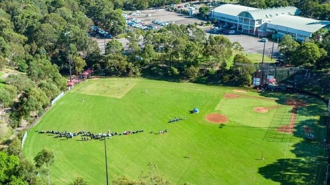 An aerial photo of the Willoughby field.