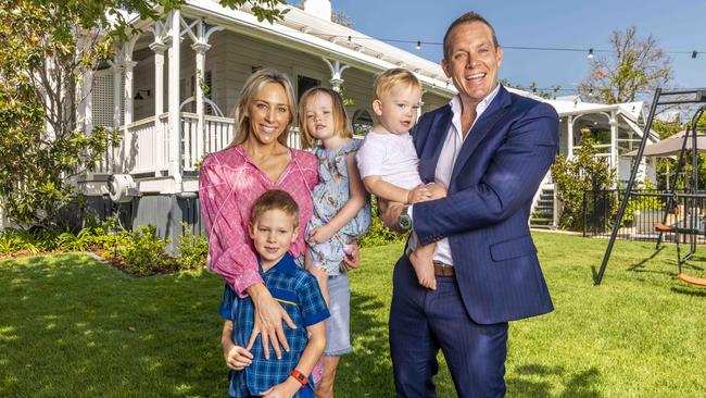 Caitlyn and Matthew Lancashire with their three children, Monty, 6, Lulu, 3, and toddler Ziggy. Picture: Glenn Hunt