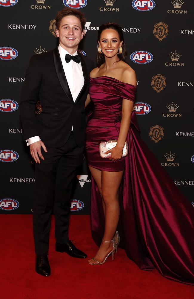 Jack Billings and Sarah Joyce made a dashing duo. Picture: Daniel Pockett/AFL Photos