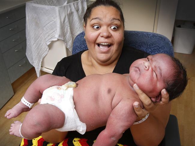 Natashia Corrigan was shocked by the size of her new son Brian Junior. Picture: David Caird