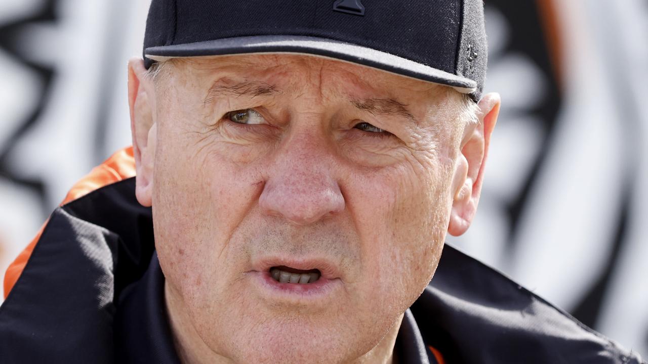 SYDNEY, AUSTRALIA - JULY 16: Wests Tigers head of football, Tim Sheens, speaks to the media during a Wests Tigers NRL media opportunity at Cintra park on July 16, 2022 in Sydney, Australia. (Photo by Mark Evans/Getty Images)