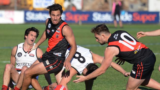 Tea Tree Gully’s Troy Menzel during the Adelaide Footy League grand final. Picture: AAP Image/ Brenton Edwards