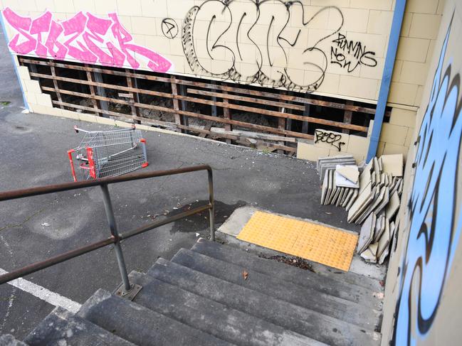 The former Melba College is littered with graffiti. Picture: James Ross