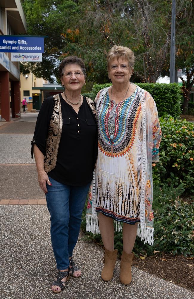 Margaret Harris and Iris Shillito came down to enjoy the music as part of Buskers on Mary in Gympie. August 18, 2023. Picture: Christine Schindler