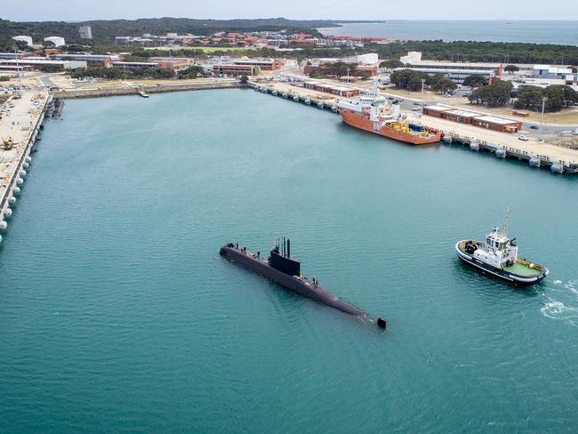 Republic of Korea Submarine Lee Sun Sin comes alongside Diamantina Pier at Fleet Base West in Western Australia.