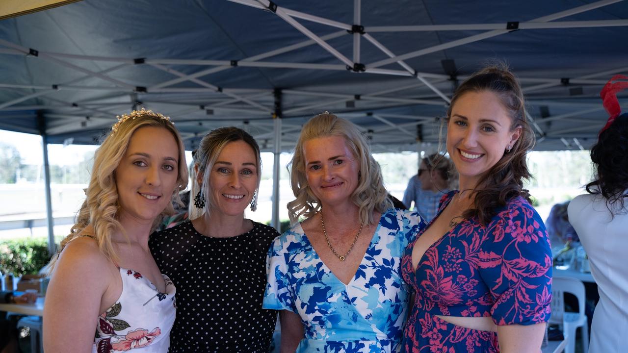 Tee Dotta, Jen Atthow, Jodie Benyon, Michelle Manassero at the Gympie Muster Races. Saturday, August 19,. 2023. Picture: Christine Schindler