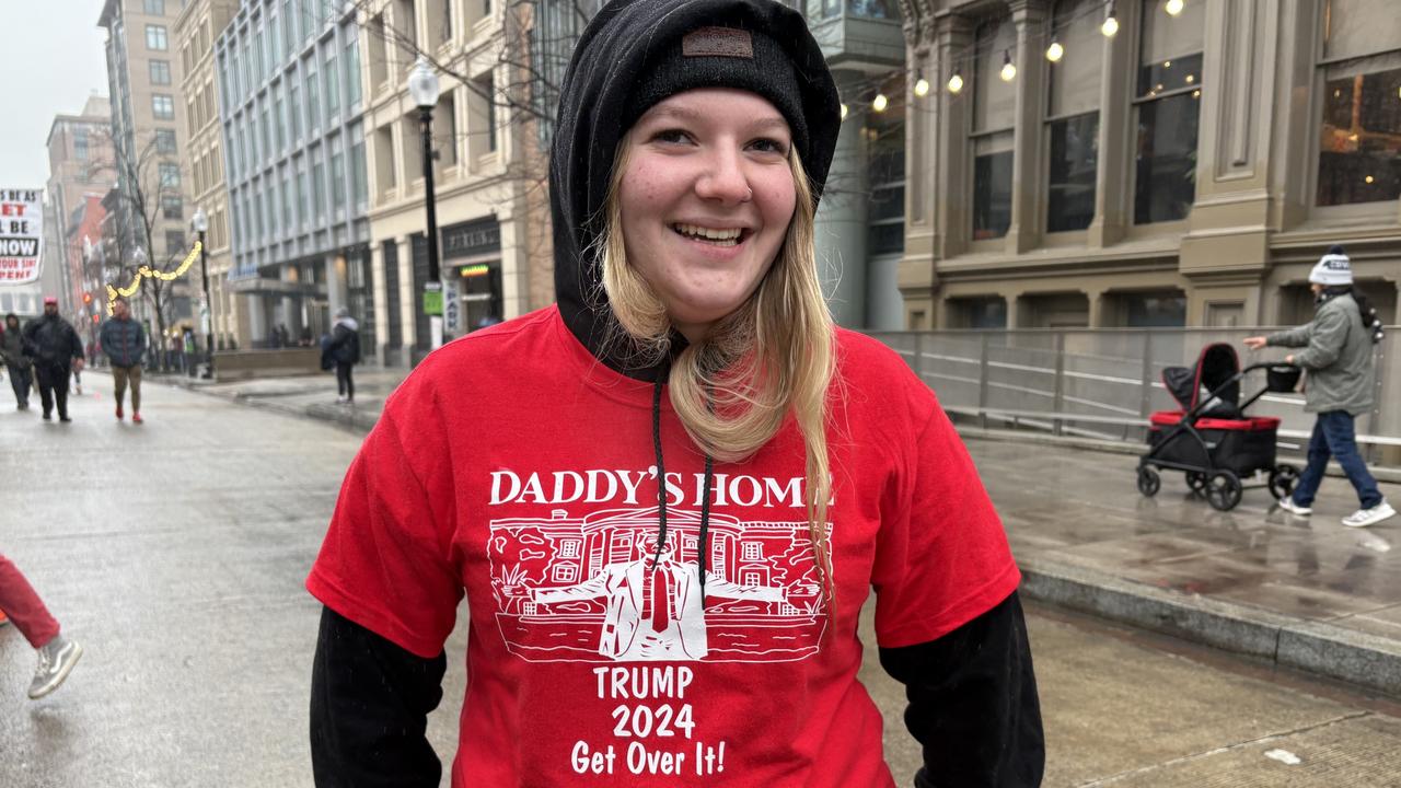 A Donald Trump supporter in Washington DC with a “Daddy’s home” T-shirt. Picture: Benedict Brook