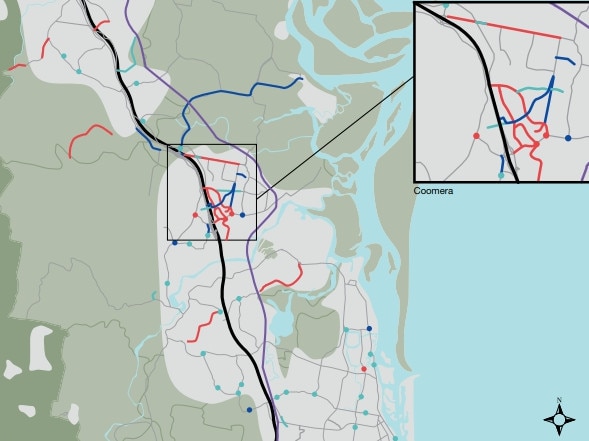 Gold Coast City Council road mapping. The red markings show where upgrades are needed in the shorter term.