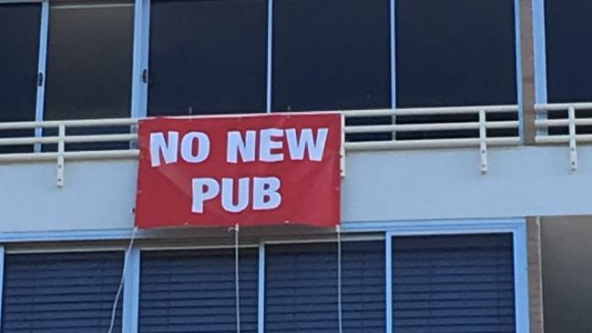 A sign hung from a building near the Burleigh Pavilion recently.