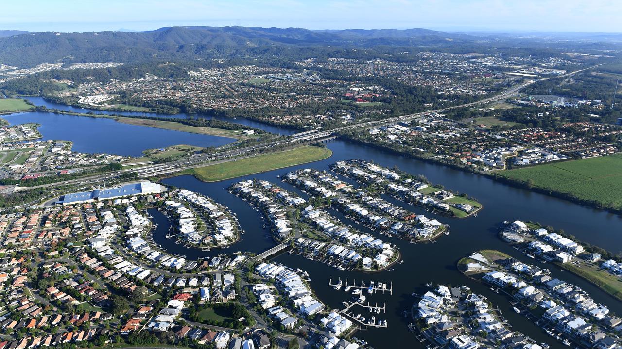 Aerial view of residential housing around the Coomera River. (AAP Image/Dave Hunt).