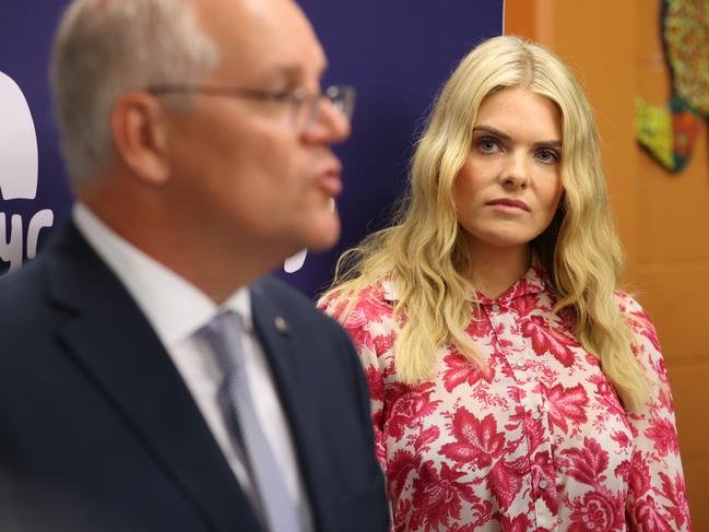 Erin Molan with Prime Minister Scott Morrison. Picture: Jason Edwards