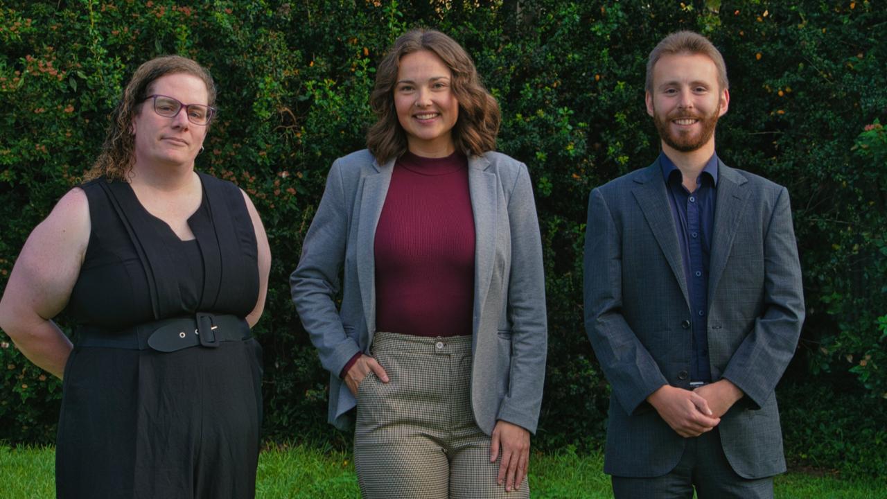 The Greens have announced candidates for the 2024 Geelong council election: Maddie Slater (Corio ward), Emilie Flynn (Kardinia) and Joey Nicita (Hamlyn Heights). Picture: Supplied.