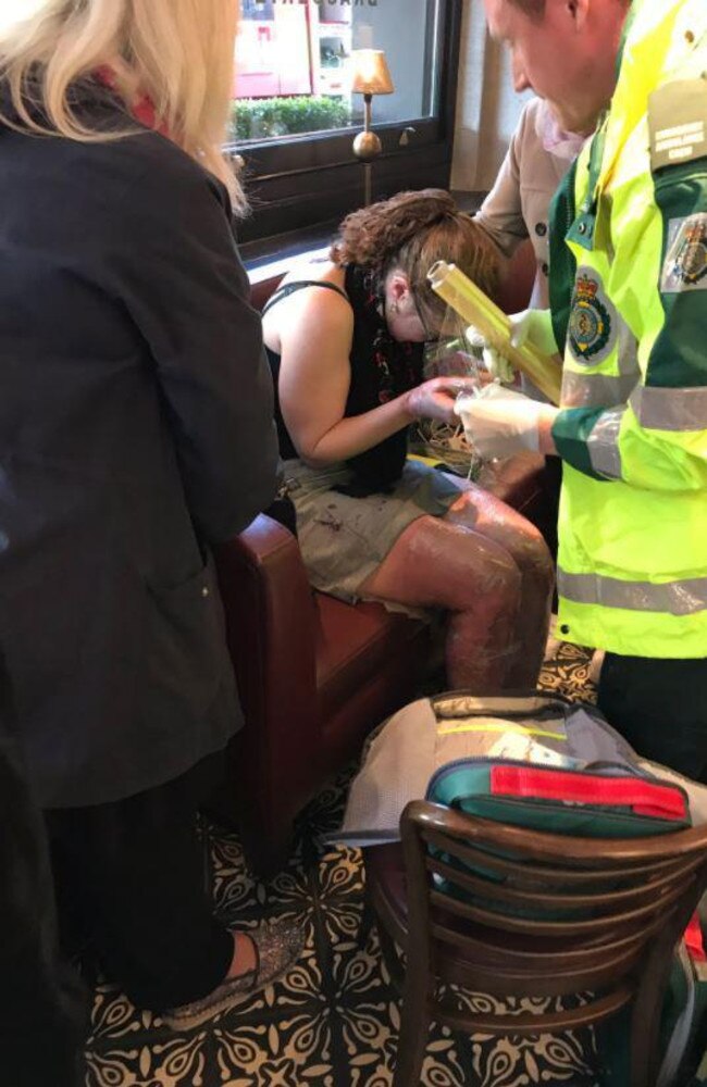 A woman injured in the blast is treated by paramedics. Picture: Twitter